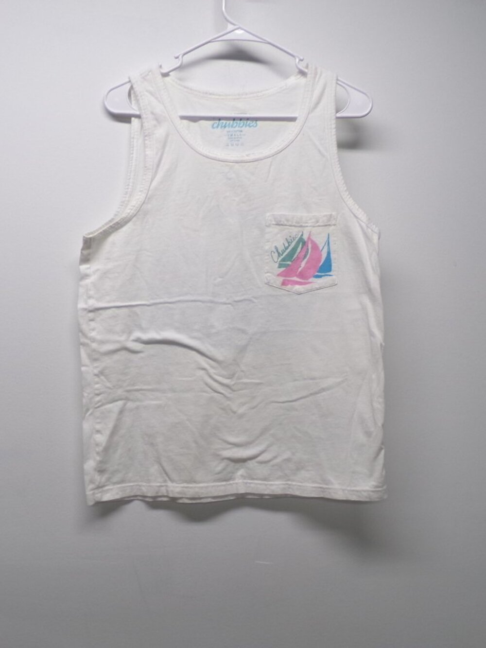 Chubbies Tank Top Men's Small Life is Shorts Sailboat Palm Tree Pink Blue